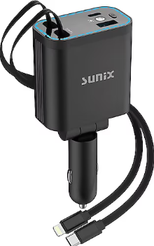 Sunix C-40 4in1 Usb-a & Type-c Output + Lightning & Type-c Cable Car Charger