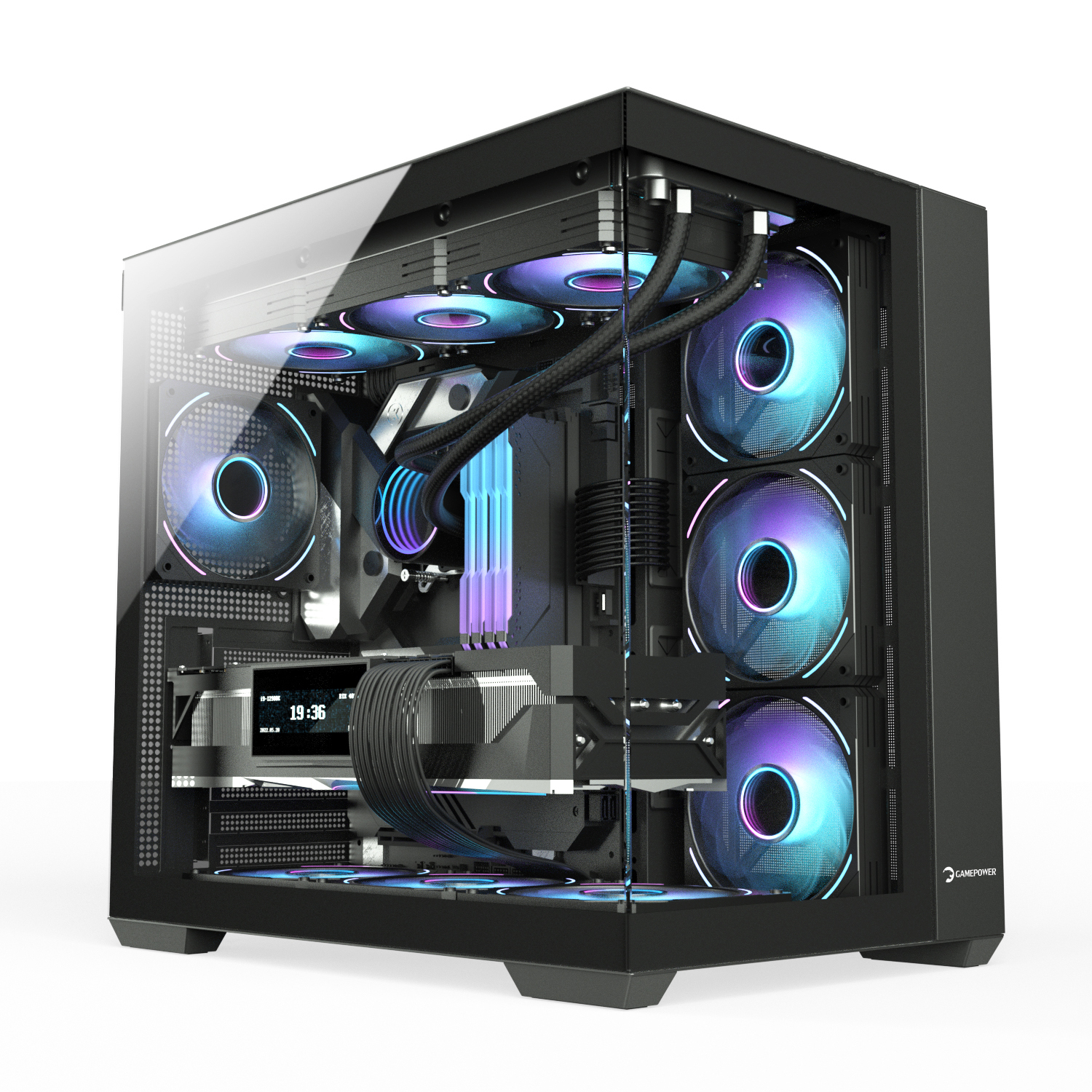 GamePower Warcry Prism 4xARGB Fan 850W 80+ Gold ATX Temperli Cam ATX Gaming Kasa