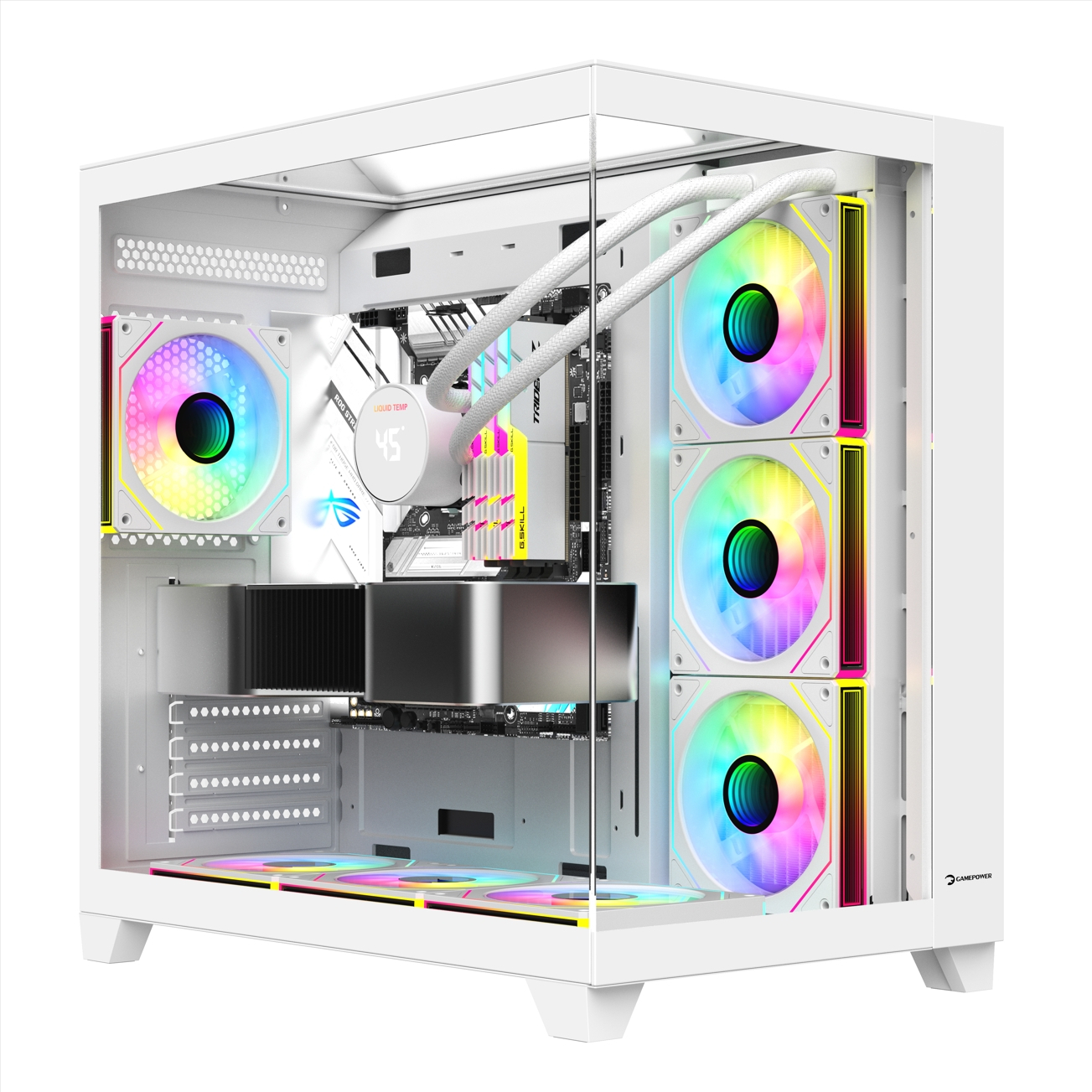 GamePower Warcry TopGlass 750W 4xARGB Temperli Cam ATX Gaming Kasa, Beyaz