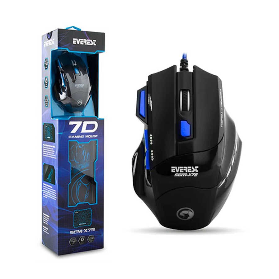 Everest SGM-X7 Kablolu Optik Mavi Oyuncu Mouse ve Mouse Pad