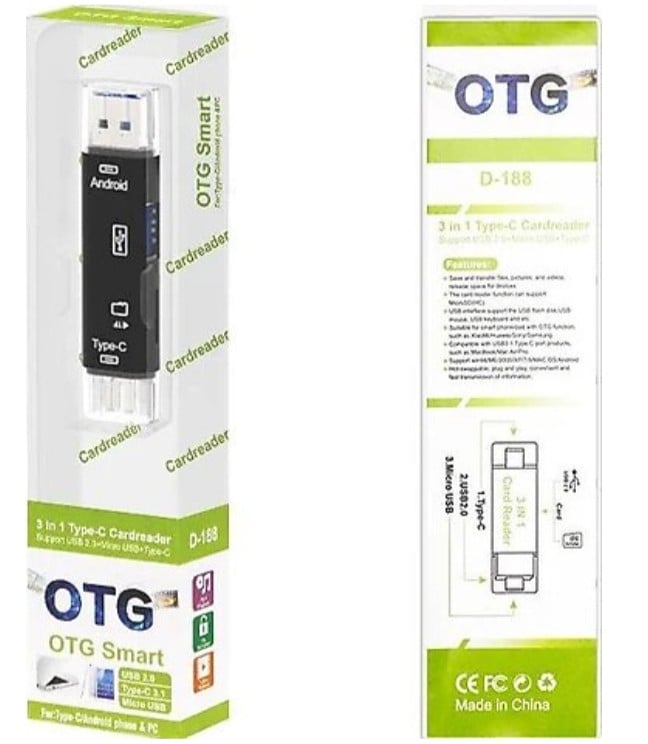 Otg Smart D-188 3 İn 1 Kart Okuyucu Usb 2.0 + Type-c + Micro Usb