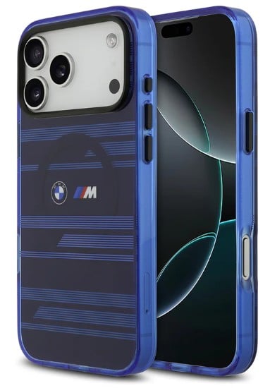 Bmw Magsafe Şeffaf Iml Kılıf (metal Butonlu Ve Çizgi Tasarımlı) iPhone 17 Pro Max - Mavi Bmhmp17x25hlbıvb