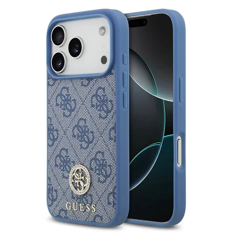 Guess Magsafe 4g Pu Deri Kılıf (klasik & Taşlı Logolu) iPhone 17 Pro - Mavi Guohmp17lp4grmdeb