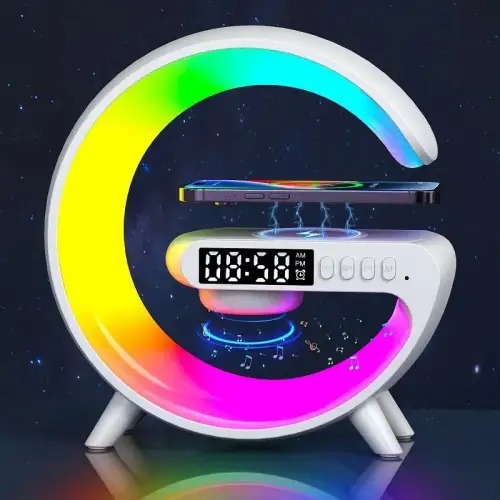 Led Rgb Işıklı Kablosuz Şarj Makinesi Saatli Bt-3401 Ag-060