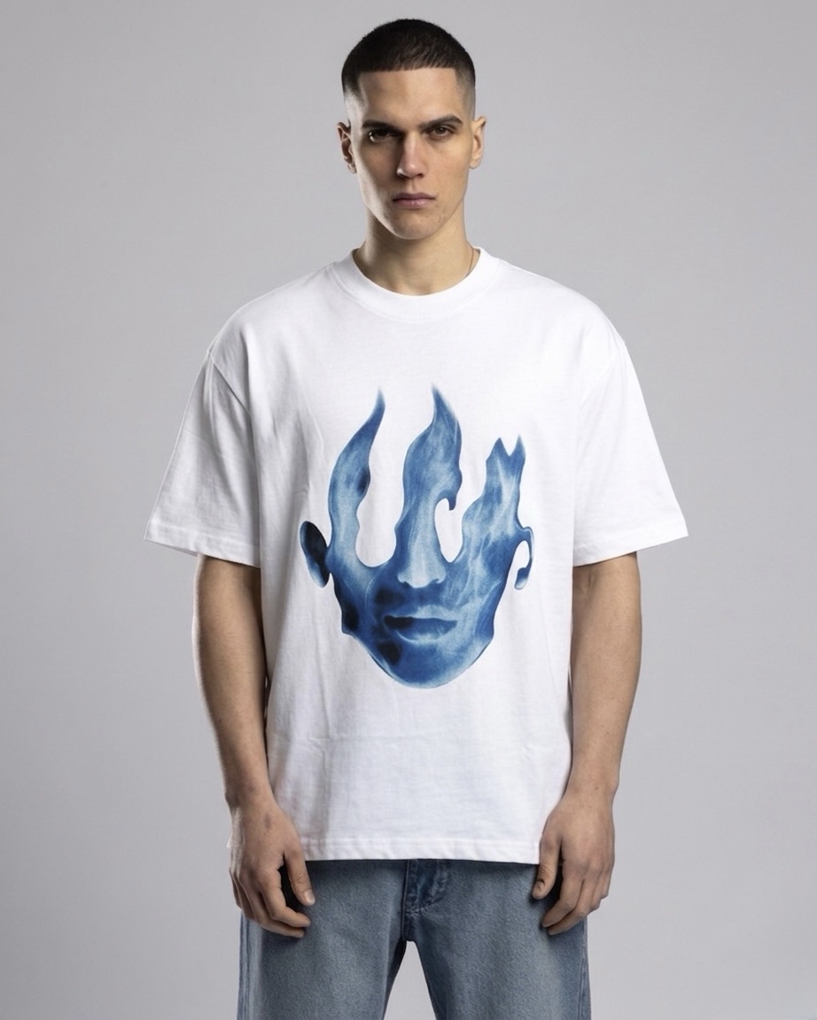 Fire Face Baski Beyaz Tshirt