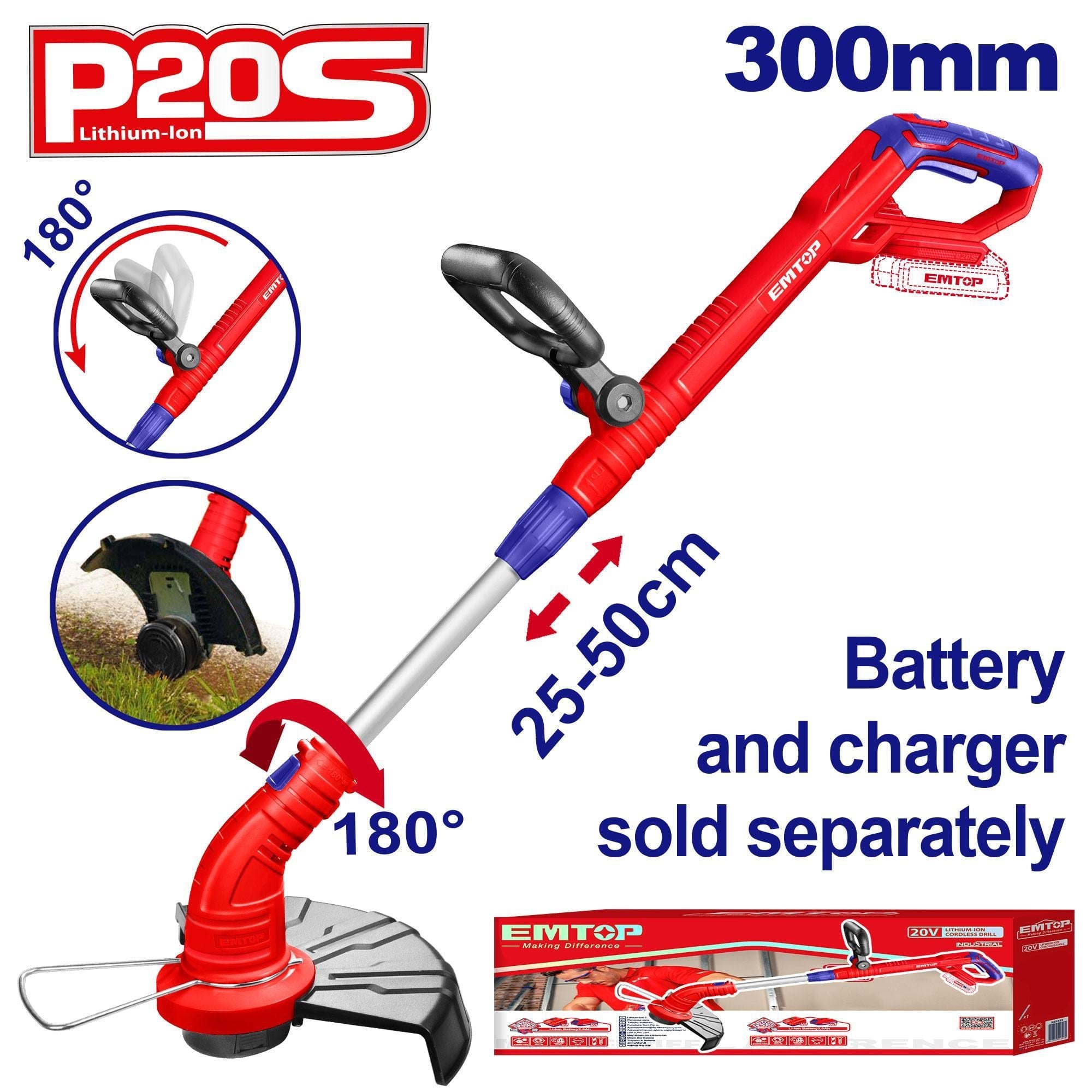 Emtop Akülü Ot Biçme Makinesi Misinali Kesme Çapı 3CM 20V (Sadece Alet)