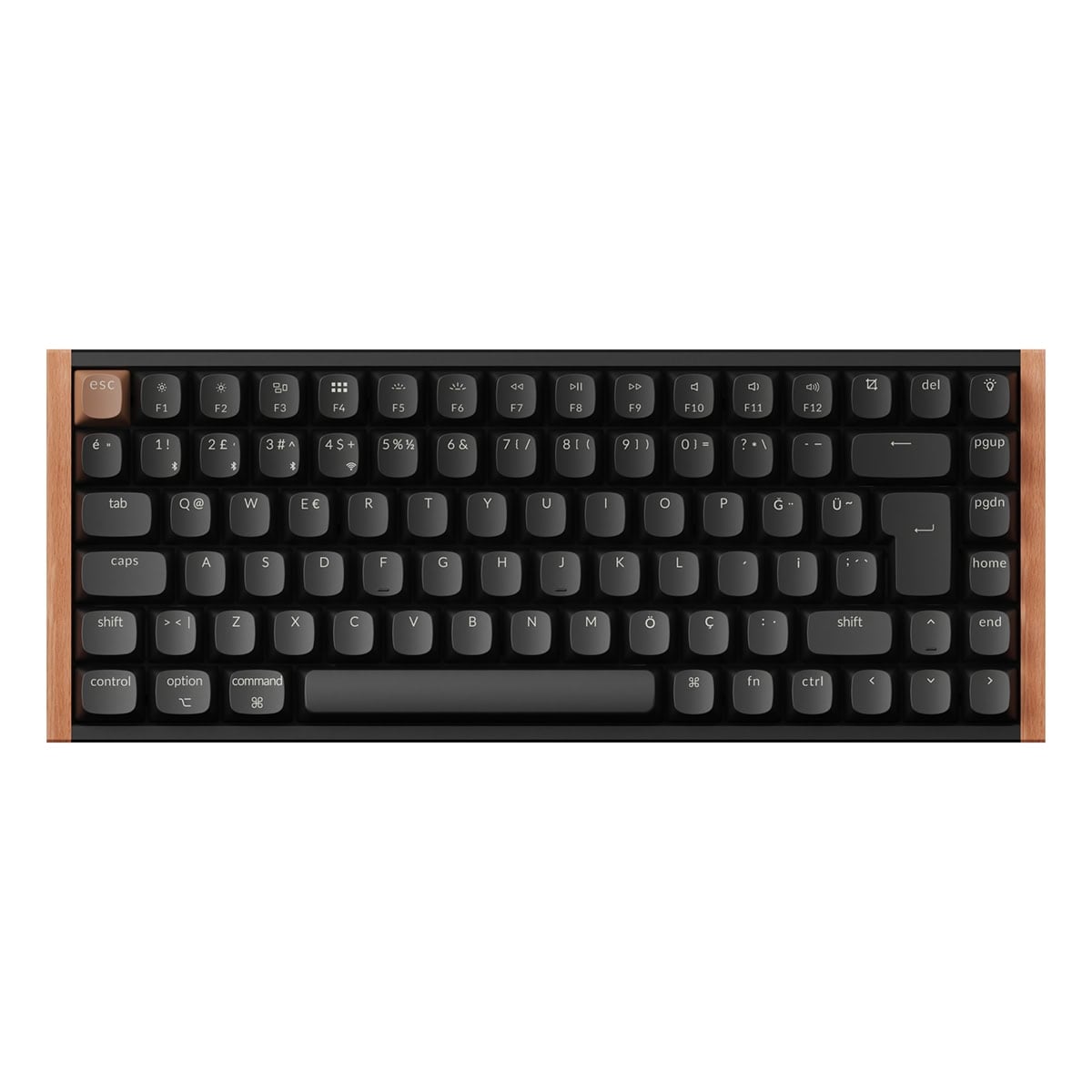 Keychron K2 HE K2H-F1-TR Special Edition RGB TR Manyetik Switch Kablosuz Ahşap Kenarlı Klavye, Siyah