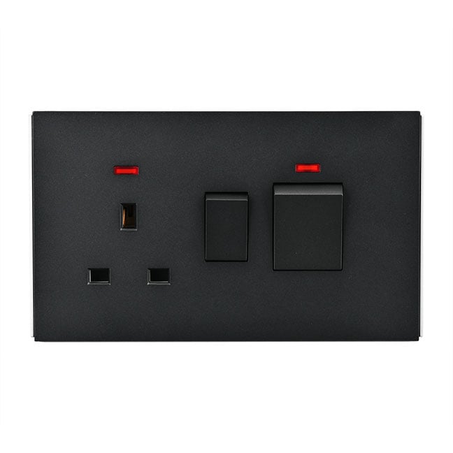 Powerlink Accessories 45A Fırın Anahtarı Neon'lu + 13A Sp Bs 1'li Soket Siyah Mat