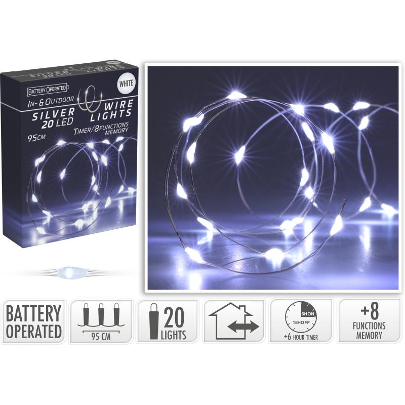 Gümüş Telli 20 LED Işık - Beyaz