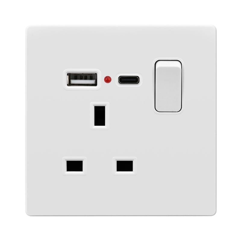 Powerlink Accessories 13A Dp Bs 1-Gang Neonlu Priz + Usb A + Type C 5V 2100Ma Beyaz