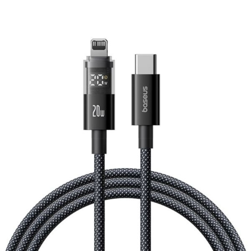 Baseus P10382703121-01 Ekranlı Lightning USB-C Kablosu 2M - Siyah