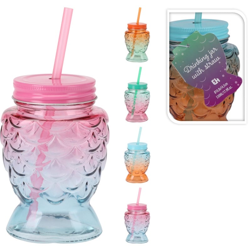 Kapaklı ve Pipetli Denizkızı Şekilli Bardak 530Ml - Karışık Renkler