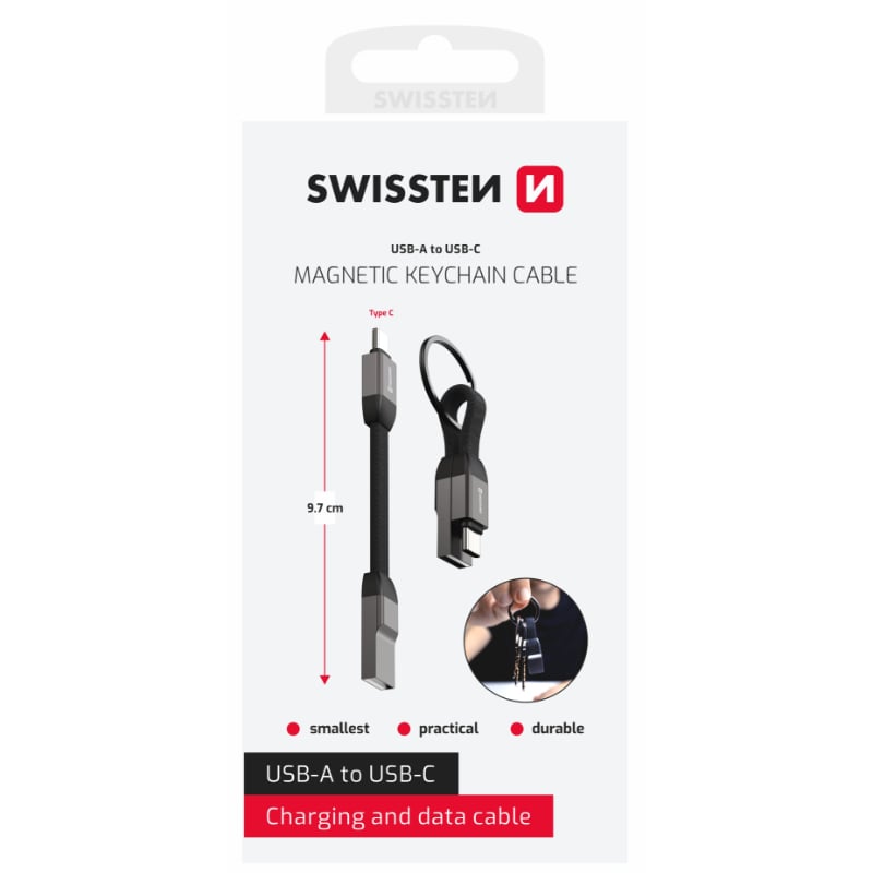 Swissten Manyetik Anahtarlık Kablo Usb-A To C - Siyah
