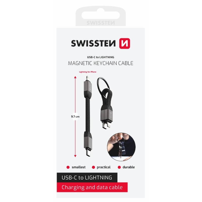 Swissten Manyetik Anahtarlık Kablosu Usb-C To Lightning - Siyah