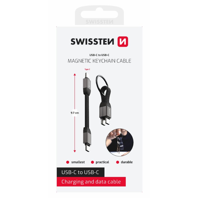 Swissten Manyetik Anahtarlık Kablosu Usb-C To Usb C - Siyah