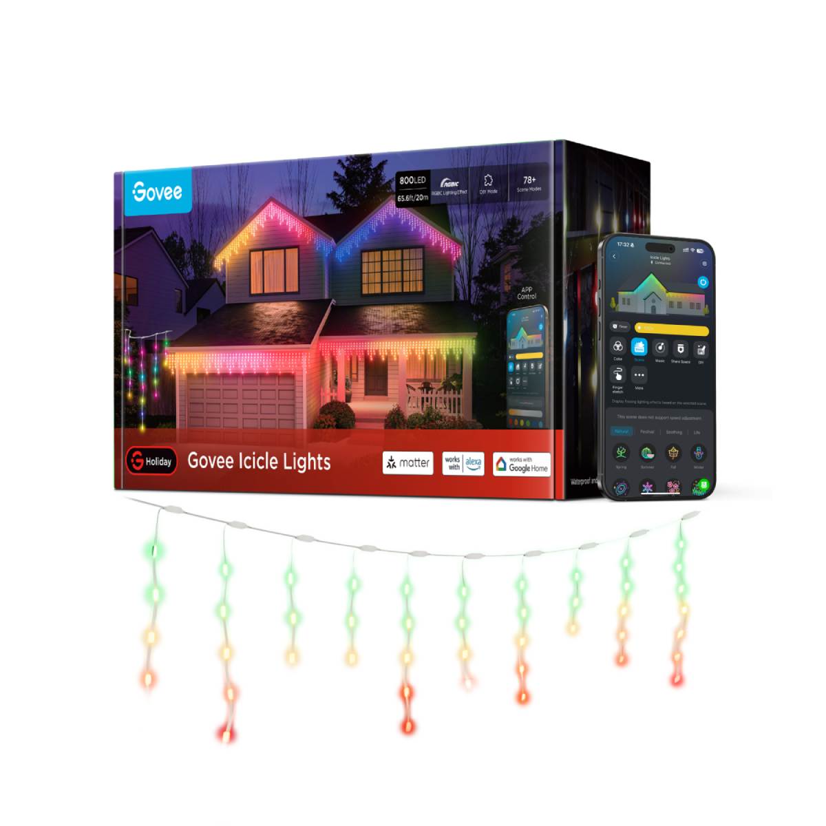 GOVEE H70D1 Dış Mekan Akıllı LED Sarkıt Şerit 10m, Çok Renkli