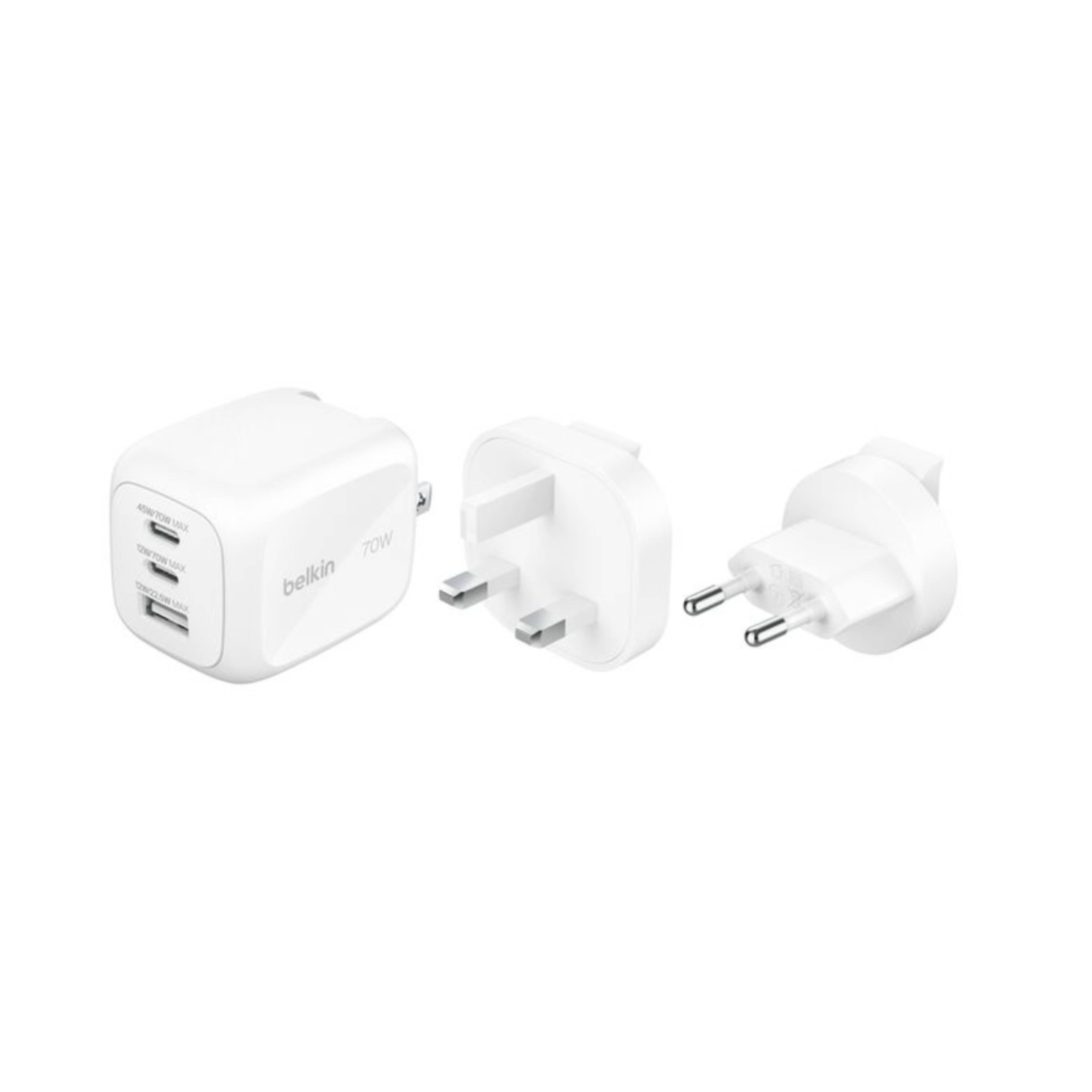 elkin BoostCharge Pro 70W 3 Port GaN Şarj Cihazı Seyahat Adaptör Kiti, Beyaz