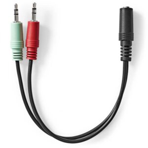 Audio Kablosu 2x 3.5mm Erkek Jack/1x 3.5mm Dişi Jack 0.12m NEDIS CAGB22160BK02 Siyah