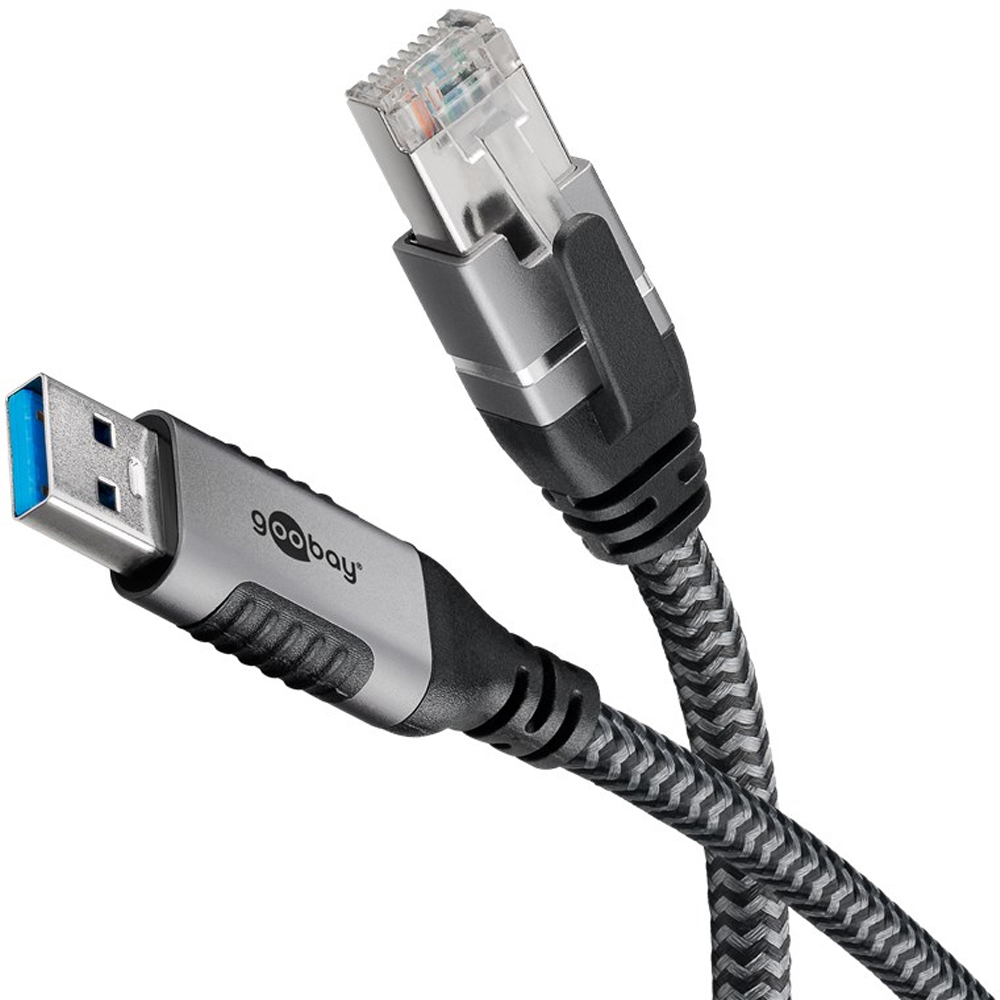 Goobay 70692 Siyah/Gümüş 5m USB-A Erkek/Ethernet RJ45 Cat6 Erkek Kablo