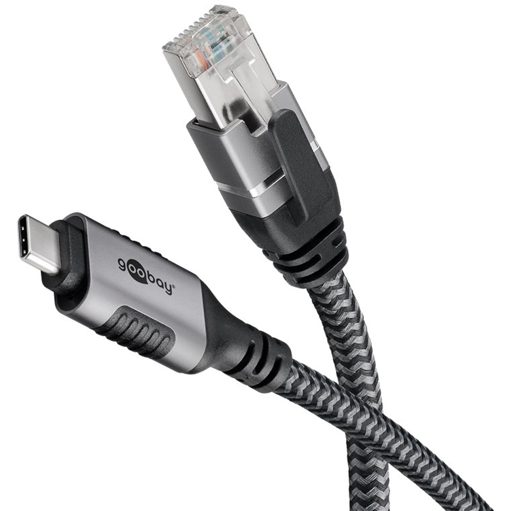 Goobay 70698 Siyah/Gümüş 2m USB-C Erkek/Ethernet RJ45 Cat6 Erkek Kablo