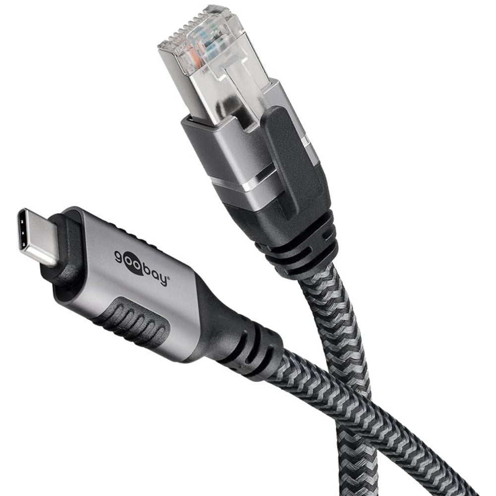 Goobay 70699 3m Siyah/Gümüş USB-C Erkek/Ethernet RJ45 Cat6 Erkek Kablo