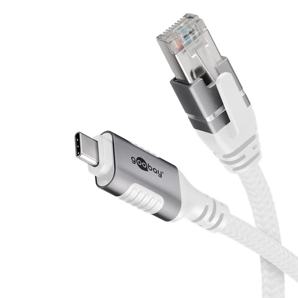 Goobay 74177 Beyaz 3m USB-C Erkek/Ethernet RJ45 Cat6 Erkek Kablosu