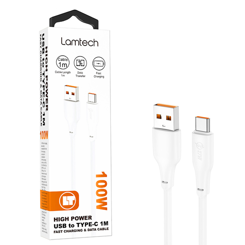 LAMTECH LAM114529 Beyaz 1m USB-A Erkek/USB-C Erkek Kablo