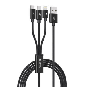 DEVIA EC048 120EC0480030 Siyah USB-A Erkek/MicroUSB+USB-C+Lightning Erkek 2.0 1.2m Kablo