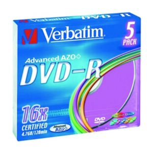 DVD-R 4.7GB 16x VERBATIM 5'li SLIM RENKLİ 43557