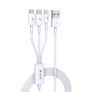 Devia EC141 120EC1410001 Beyaz 1.2m USB-A Erkek/MicroUSB+USB-C+Lightning Erkek 2.0 Kablo
