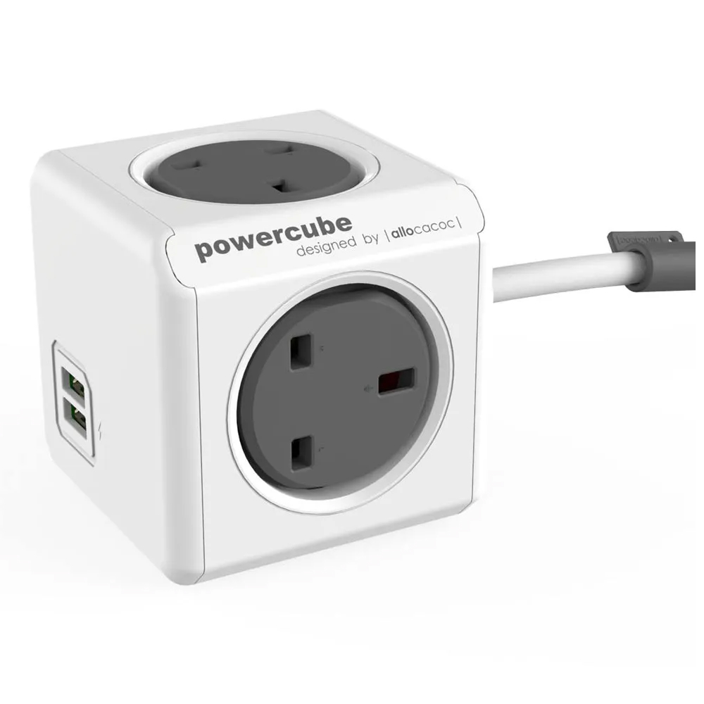 Allocacoc Powercube 7400GY/UKEUPC Beyaz/Gri UK 4 Girişli Uzatma Kablosu + 2x USB-A 1.5m