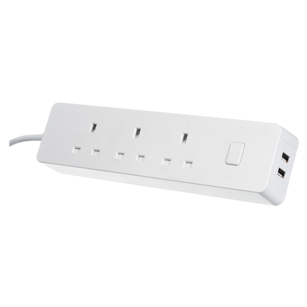 TIMEGUARD WFTRS3GUSB Beyaz UK 3'lü Priz + 2x USB-A 1m Anahtarlı Uzatma Kablosu Wi-Fi