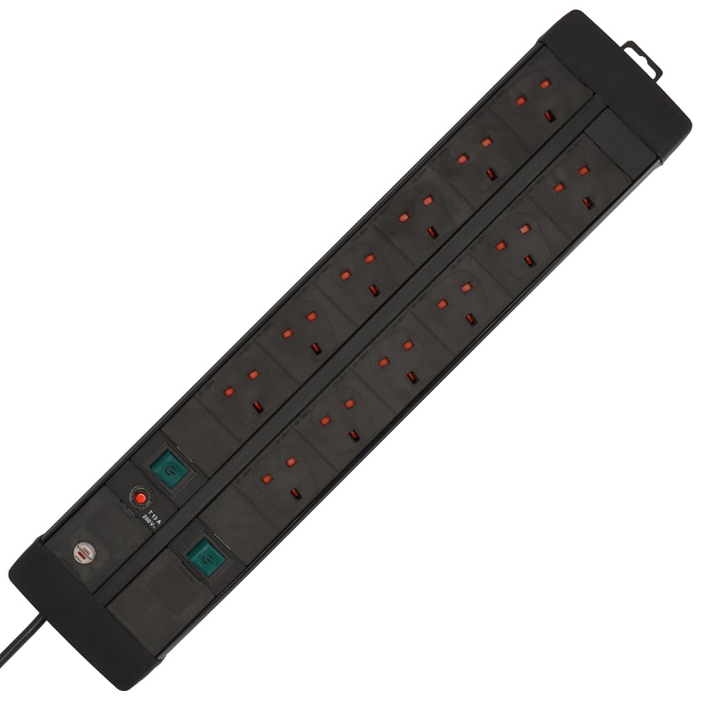 BRENNENSTUHL Premium Duo Line 1256003900 Siyah UK 12'li 3m Uzatma Kablosu 2 Anahtarlı