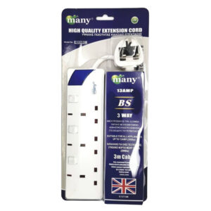 Extension Lead UK 3 yollu 3m 3 anahtarlı MANY E137/3 beyaz