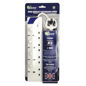 Extension Lead UK 4 Yollu 2m 4 Anahtarlı MANY E147/2M Beyaz