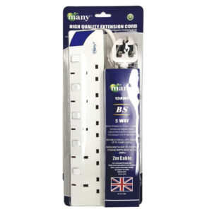 Extension Lead UK 5 Yollu 2m 5 Anahtarlı MANY E157/2 Beyaz