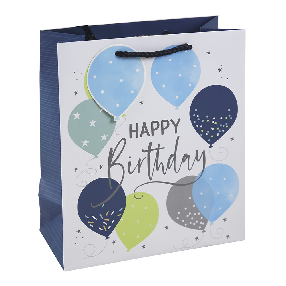 Hediye Çantası Mutlu Doğum Günü Balonlu (M) EUROWRAP 33367-3C mavi