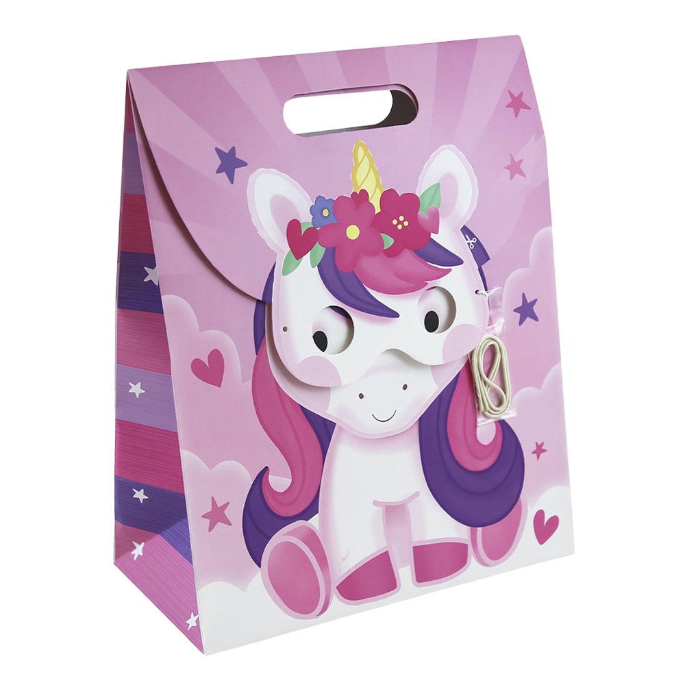 Hediye Çantası Unicorn Maske ile (L) EUROWRAP 35501-S2C Mor/Pembe