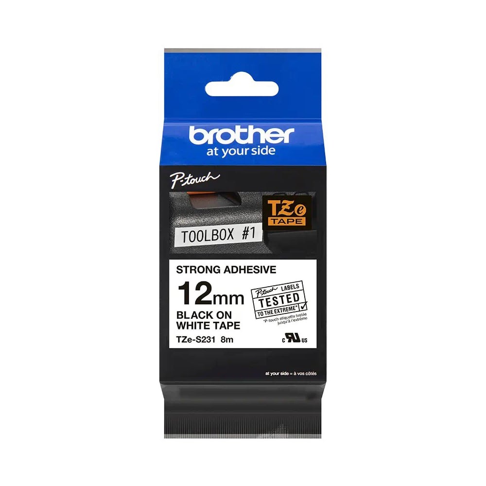 BROTHER TZe-S231 Güçlü Yapışkanlı Siyah/Beyaz Etiket Bandı Kaseti