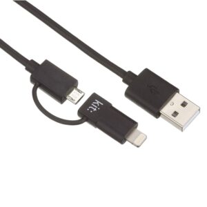 Kablo USB-A Erkek/microUSB Erkek/Lightning Erkek 1M KIT 2I1USBDAT Siyah