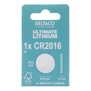 CR2016 3V Lityum Düğme Hücre Pili DELTACO ULT-CR2016-1P