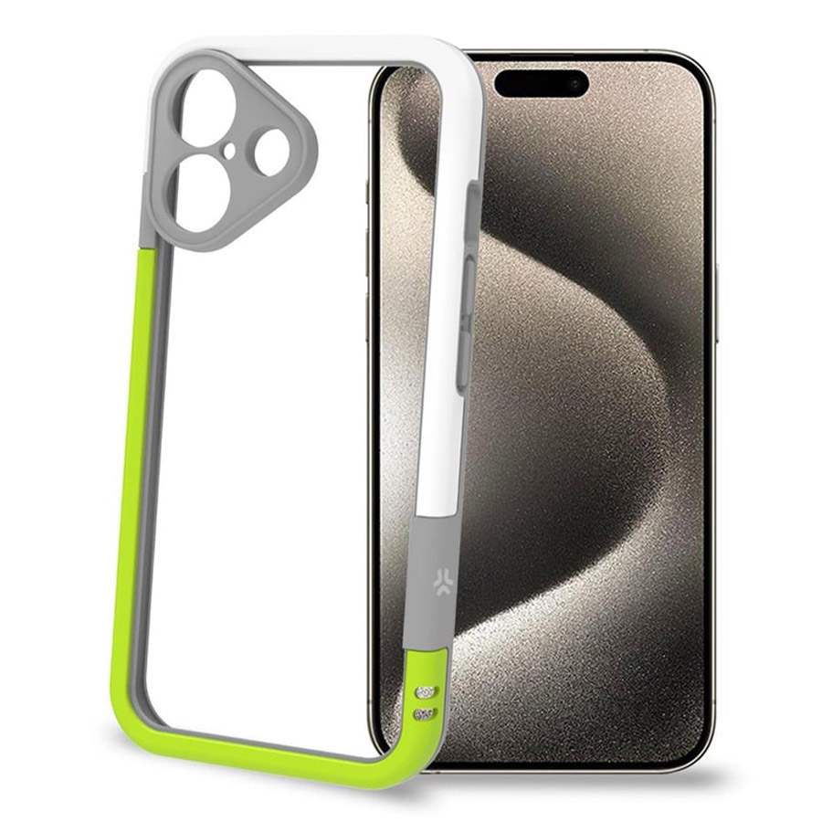 CELLY BUMPER1078WHYL Beyaz/Lime iPhone 16 Arka Kapak Kılıfı