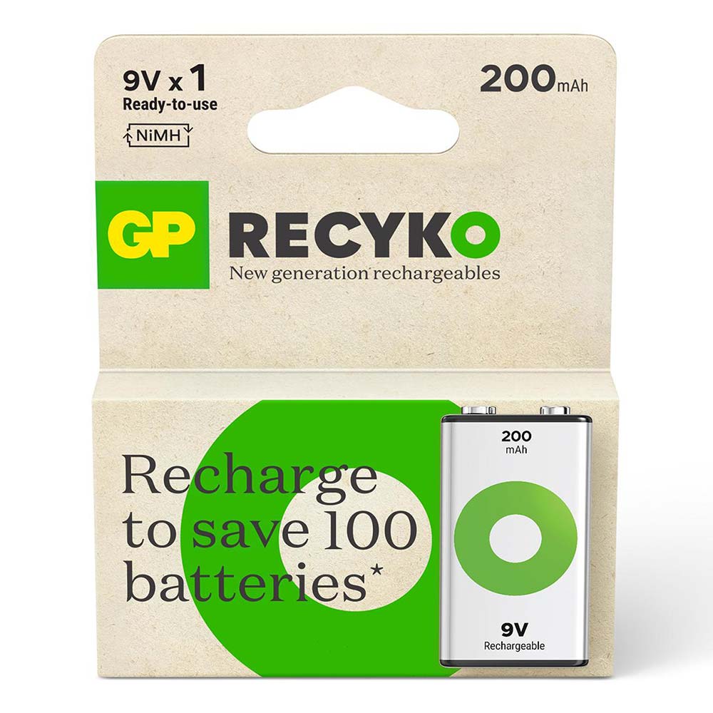 Şarjlı Ni-MH Pil 9V 200mAh GP RecyKo GPRHV208R088