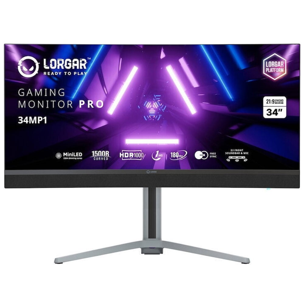 34" LORGAR Curved 34MP1 VA Mini-LED UWQHD PC Monitör LRG-34MP1W180C-GY siyah/gri