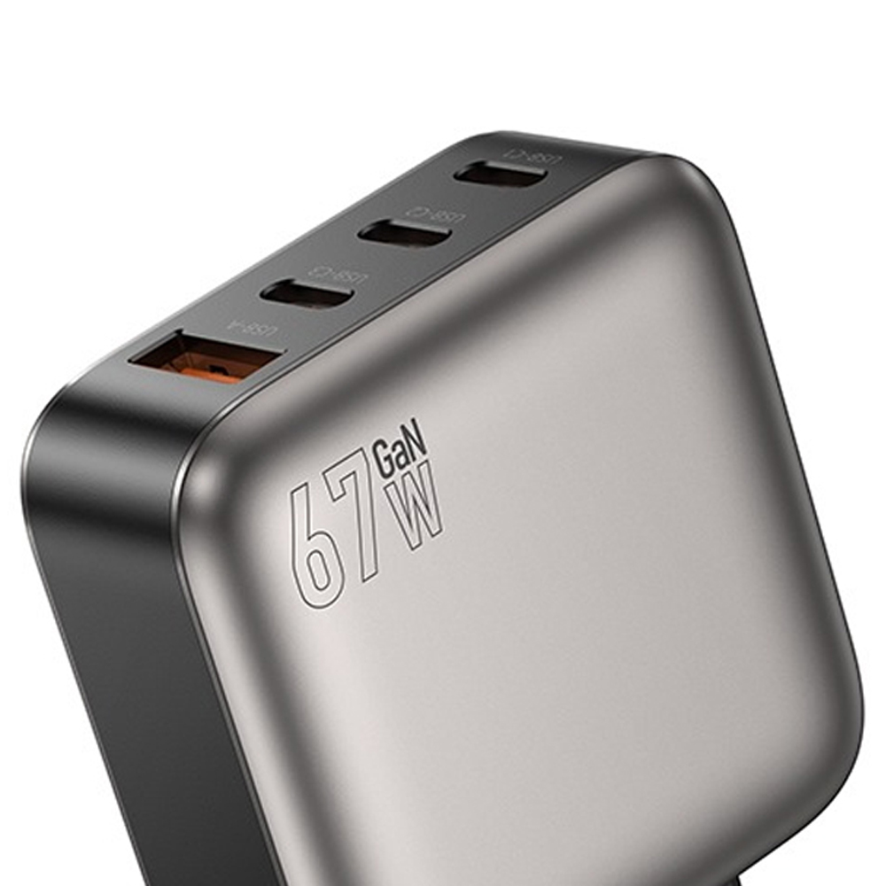 Duvar Şarj Cihazı USB-A/3x USB-C 4 Yön 67W (PD) GaN LAMTECH LAM980596 UK siyah