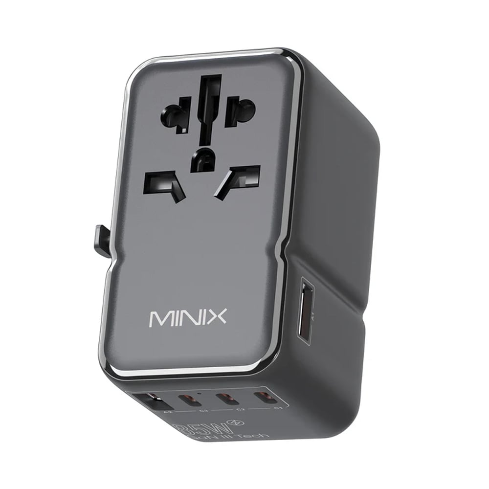 Wall Charger Seyahat Adaptörü 2xUSB-A/3x USB-C 5 çıkış 85W (PD) GaN MINIX TP85 UK/GR/US/AU siyah