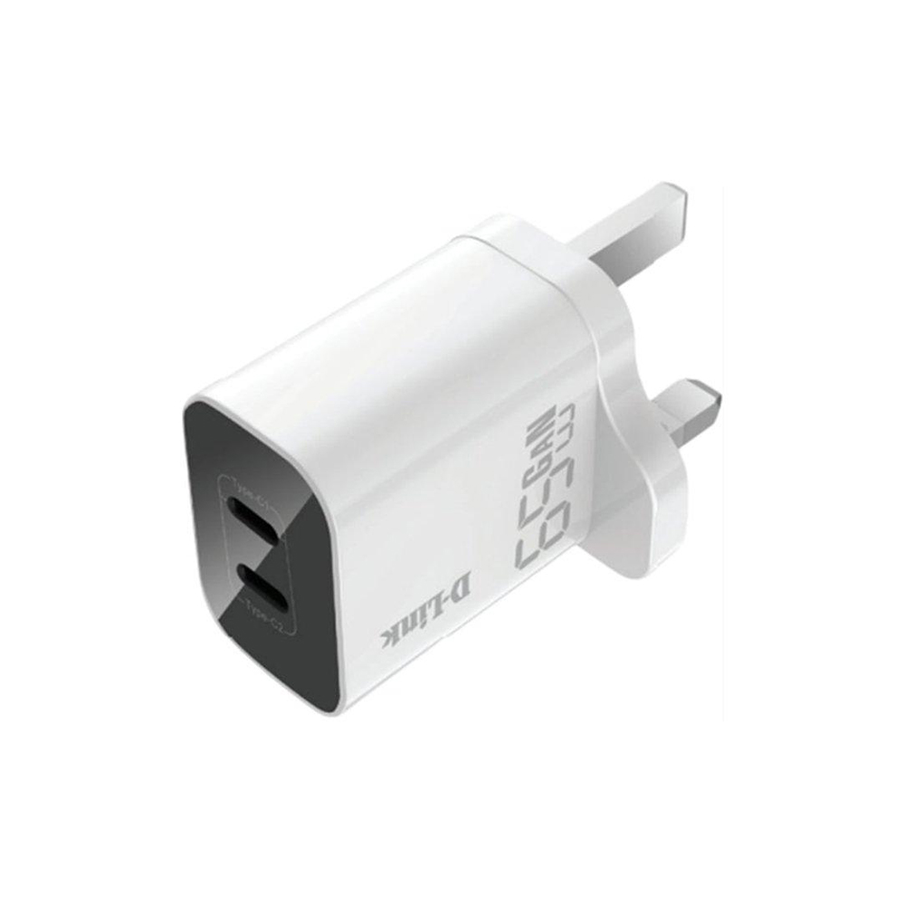 D-LINK DPC-652/B Beyaz 2x USB-C 2 yönlü 65W GaN Duvar Şarj Cihazı UK