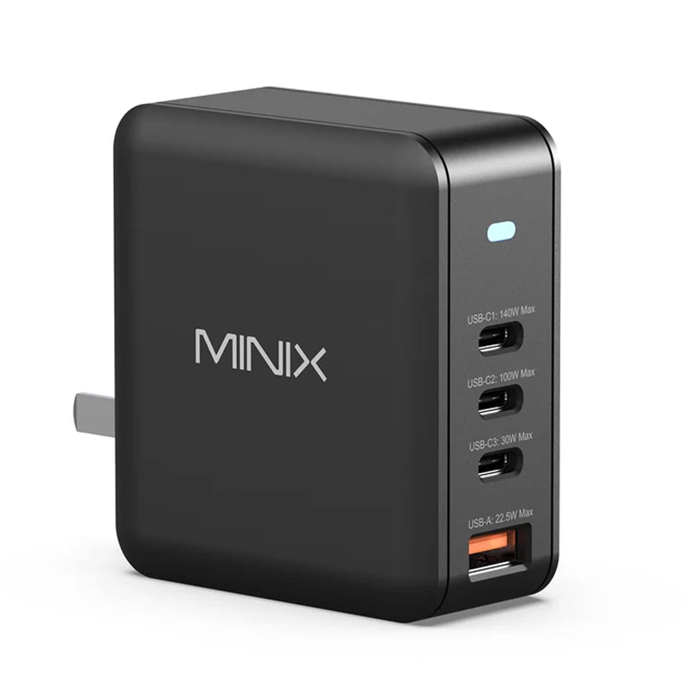 Wall Charger USB-A/3x USB-C GaN 165W (PD) 4 port MINIX P165 UK/EU/US siyah