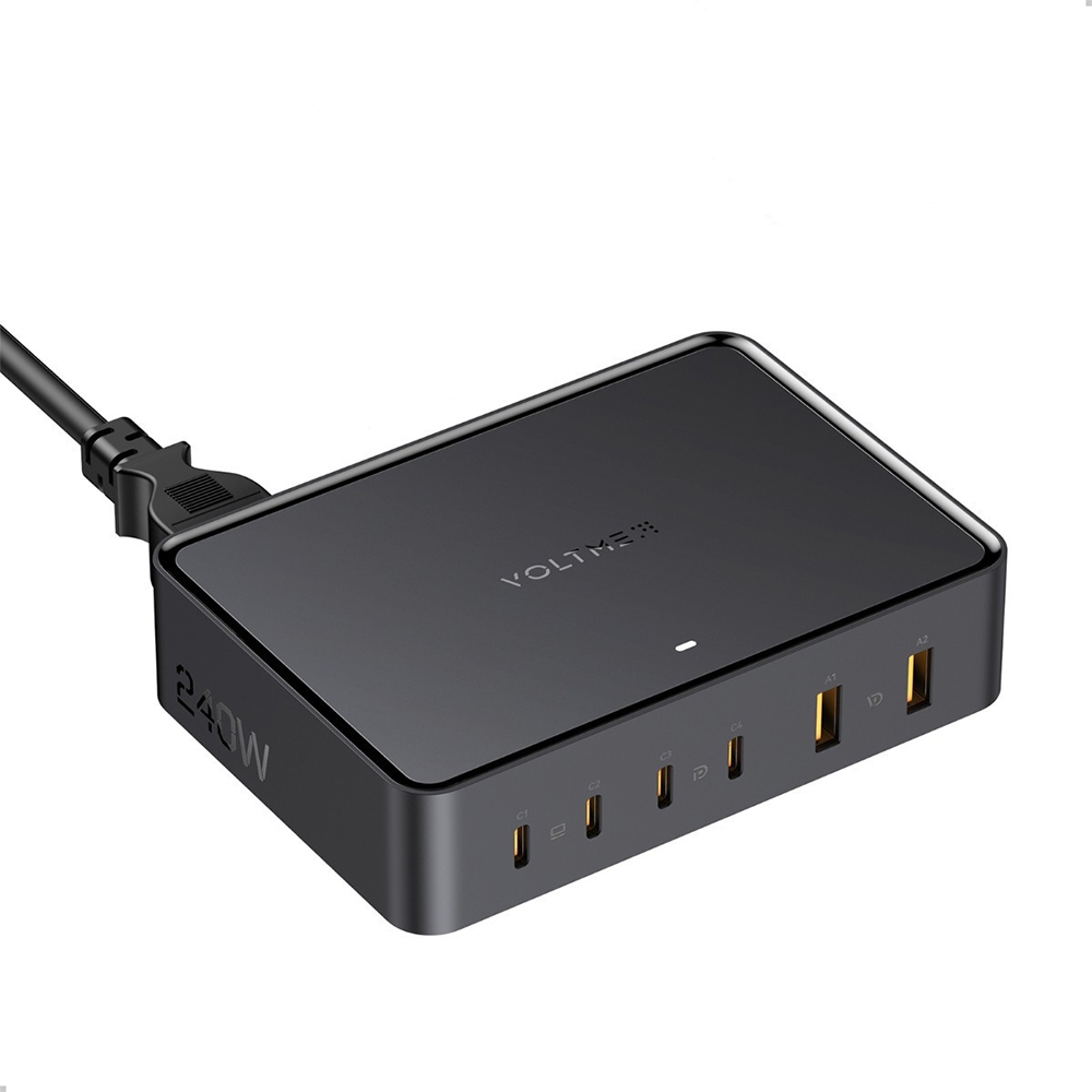 VOLTME Revo 240 V2252 UK Siyah 6'lı 240W (PD) GaN Duvar Şarj Cihazı 2x USB-A/4x USB-C