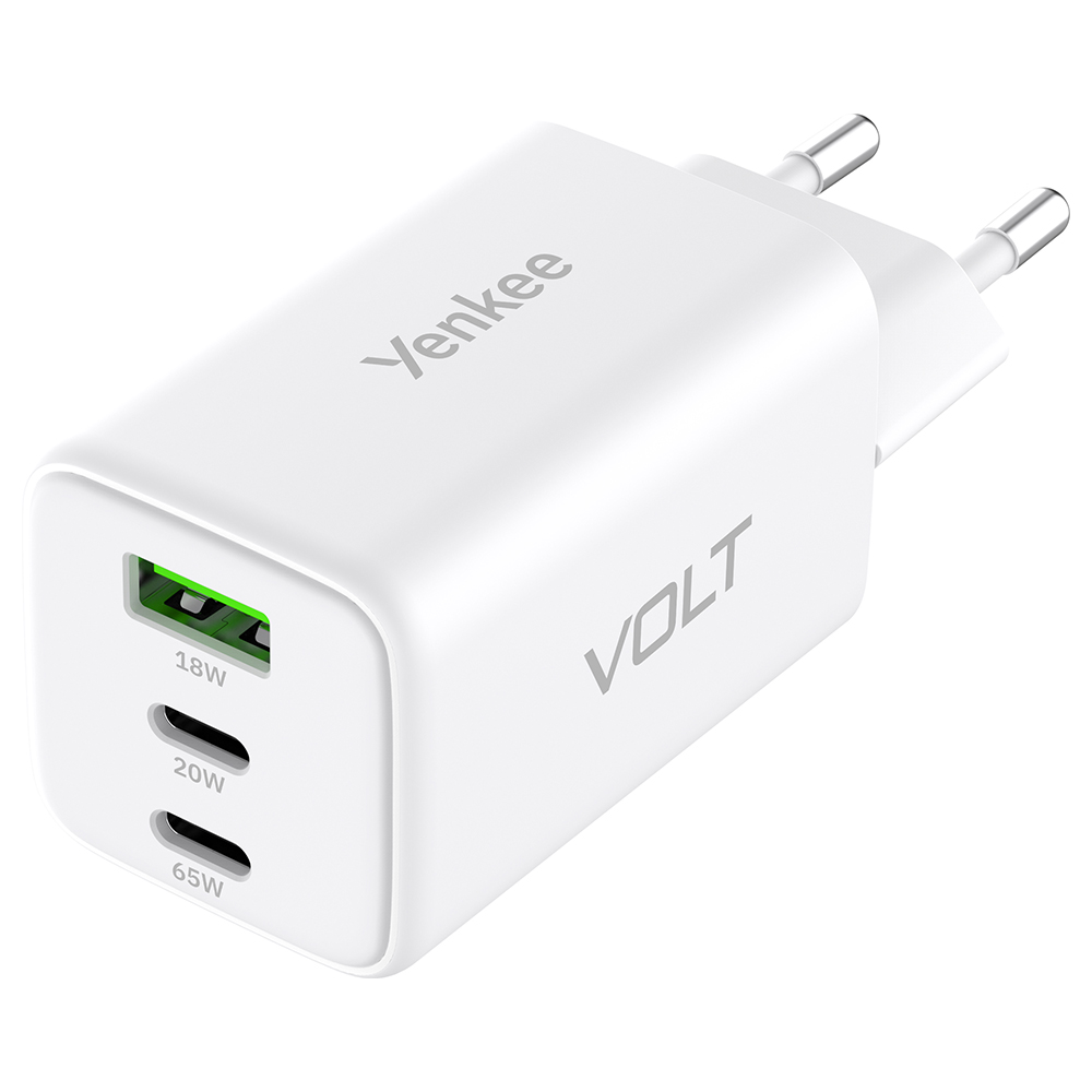 YENKEE EU YAC G65 Beyaz 65W (PD) GaN 3'lü Duvar Şarj Cihazı USB-A/2x USB-C